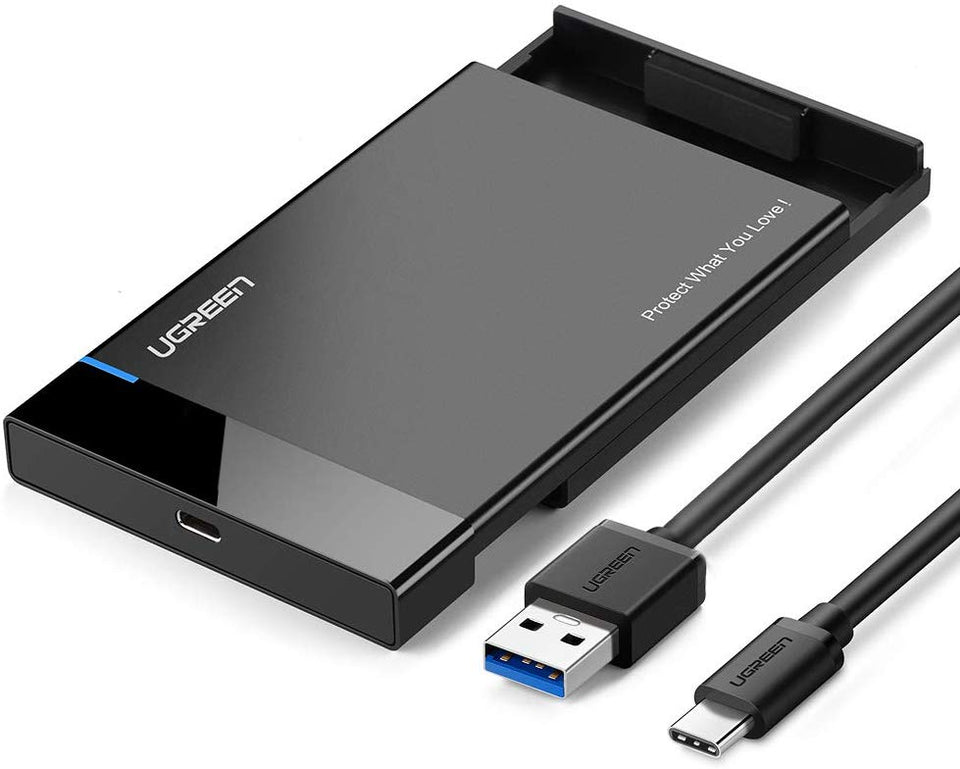 UGREEN Carcasa de Disco Duro, Caja de Disco Duro USB 3.1 Gen 2 Tipo C con UASP Integrado, Compatible con 2.5'' HDD SSD SATA I/II/III de 7mm 9.5mm, PS3/PS4, Xbox, 6TB MAX con 50CM Cable Extraíble