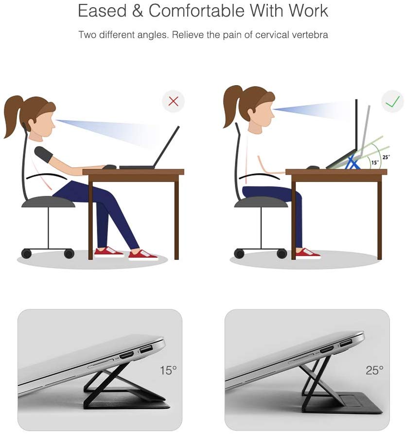 memumi Invisible Soporte Portátil Ajustable para Laptop, Soporte Adhesivo para Laptop Stand Compatible con MacBook, Air, Pro, tabletas y computadoras portátiles de hasta 15.6" (Negro)