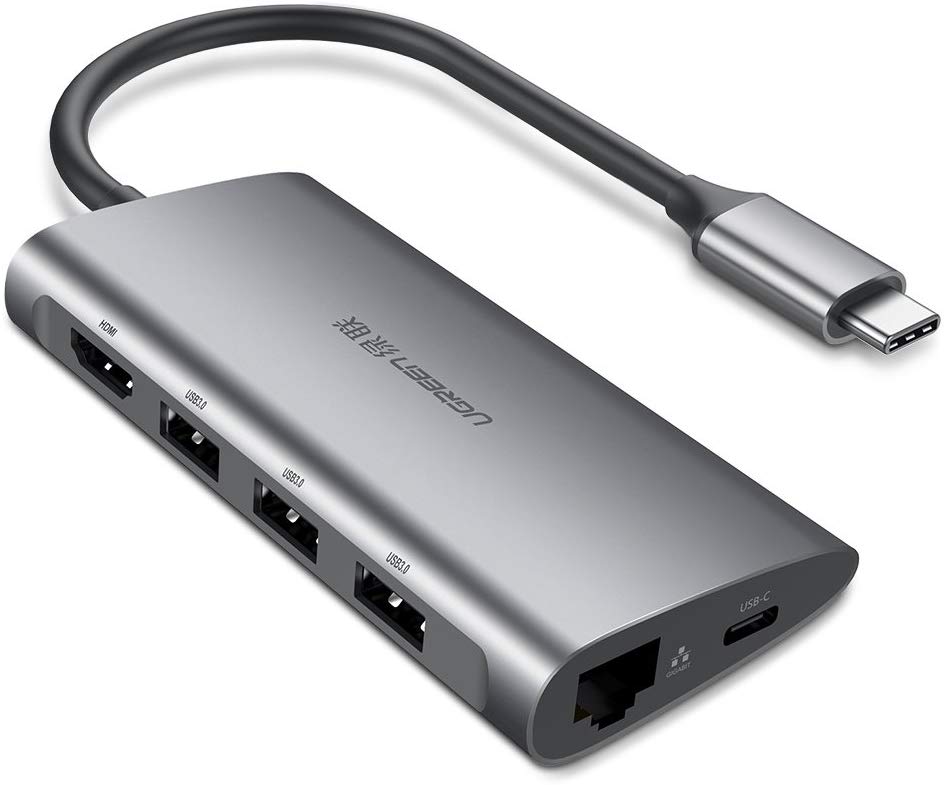 UGREEN Hub USB C 3.1 Adaptador, USB Tipo C a 4K HDMI, RJ45 1000Mbps RJ45, Power Delivery 100W, Lector Tarjeta SD/TF, 3 Puertos USB 3.0 para Macbook Air 2018 Macbook Pro, Dell XPS, Asus Zenbook, Huawei