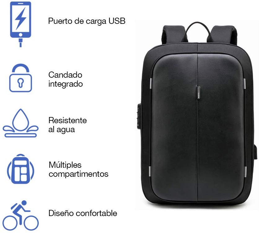 RedLemon Mochila Backpack Antirrobo De Lujo con Candado, Múltiples Compartimentos para Laptop de 15” y Tablet, Puerto USB Integrado, Impermeable, Diseño Moderno Elegante Minimalista, Ergonómica