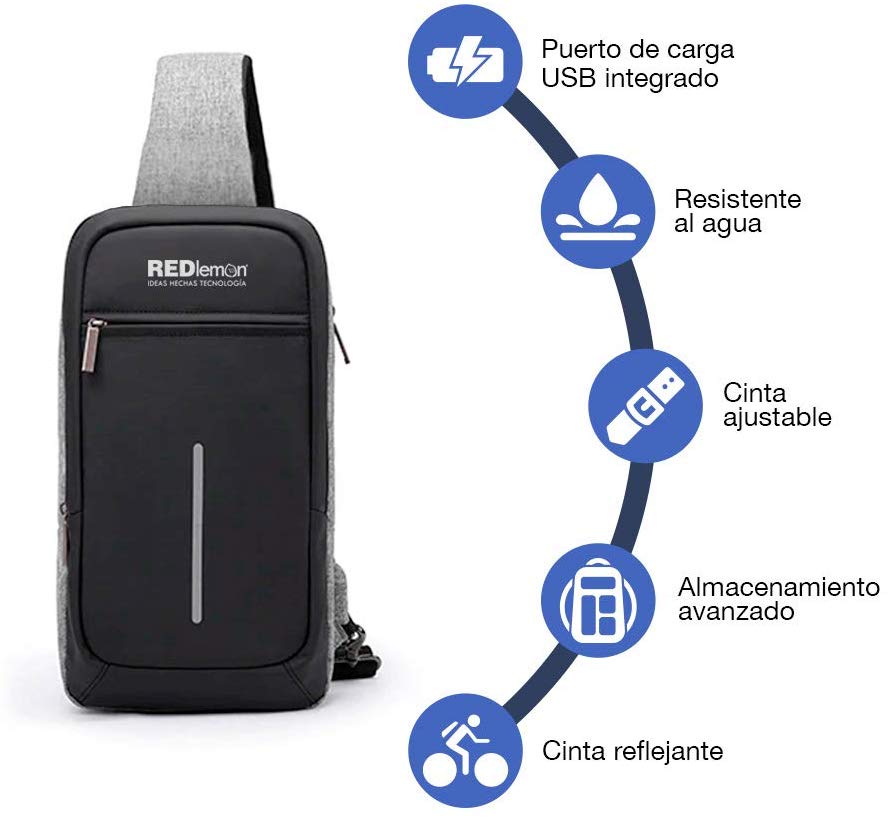 Redlemon Mini Mochila Antirrobo Impermeable con Puerto USB para Power Bank, Espacio para Notebook o Tablet, Múltiples Compartimentos,Casual, Ligera, Cómoda, Multifuncional