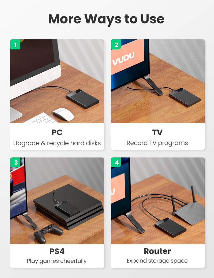 UGREEN Carcasa de Disco Duro, Caja de Disco Duro USB 3.1 Gen 2 Tipo C con UASP Integrado, Compatible con 2.5'' HDD SSD SATA I/II/III de 7mm 9.5mm, PS3/PS4, Xbox, 6TB MAX con 50CM Cable Extraíble