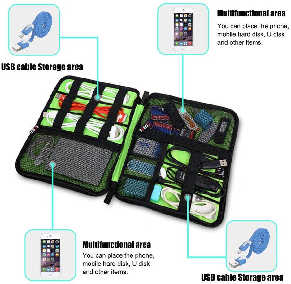 Rybron Organizador de Cables de Viaje, Accesorios de electrónica portátil Estuches para Discos Duros, Cables de Carga, Cargador USB, Negro