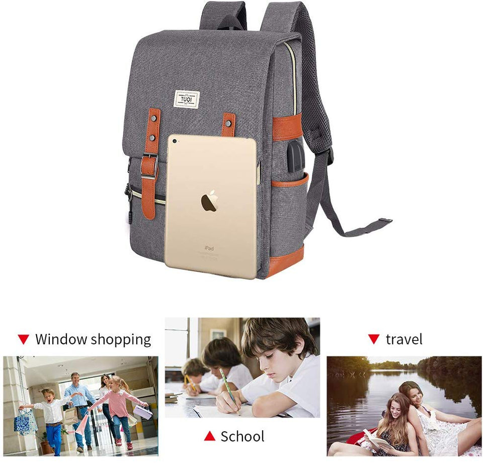 TUQI Mochila para Laptop Computadora Portátil para Empresas, Mochila de Viaje Casual Business College Mochila para Hombres, Mujeres, Trabajo, Macbook, Tableta (Gris)