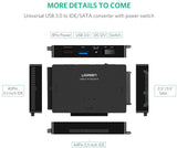 UGREEN Adaptador IDE USB 3.0 a Sata IDE Disco Duro Convertidor Combo para 2.5" 3.5" IDE SATA SSD Disco Duro Discos con 12V 2A Adaptador de Alimentación y USB 3.0 Cable para computadora Portátil