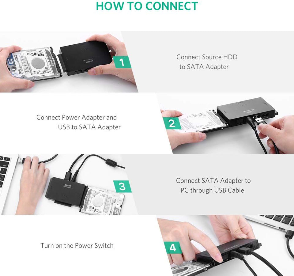 UGREEN Adaptador IDE USB 3.0 a Sata IDE Disco Duro Convertidor Combo para 2.5" 3.5" IDE SATA SSD Disco Duro Discos con 12V 2A Adaptador de Alimentación y USB 3.0 Cable para computadora Portátil
