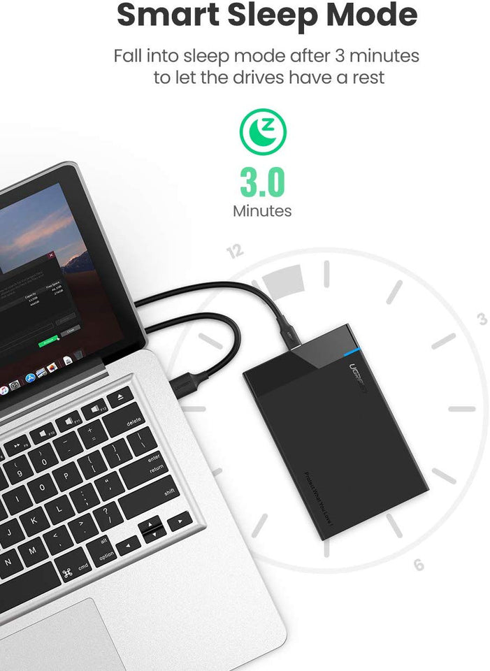 UGREEN Carcasa de Disco Duro, Caja de Disco Duro USB 3.1 Gen 2 Tipo C con UASP Integrado, Compatible con 2.5'' HDD SSD SATA I/II/III de 7mm 9.5mm, PS3/PS4, Xbox, 6TB MAX con 50CM Cable Extraíble