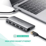 UGREEN Hub USB C 3.1 Adaptador, USB Tipo C a 4K HDMI, RJ45 1000Mbps RJ45, Power Delivery 100W, Lector Tarjeta SD/TF, 3 Puertos USB 3.0 para Macbook Air 2018 Macbook Pro, Dell XPS, Asus Zenbook, Huawei