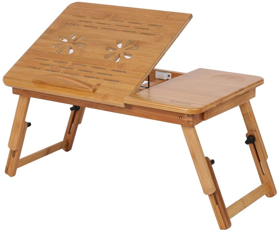 SEAFON Mesa De Bambú Con Ventilador Cooler Para Laptop De 10 - 16 pulgadas