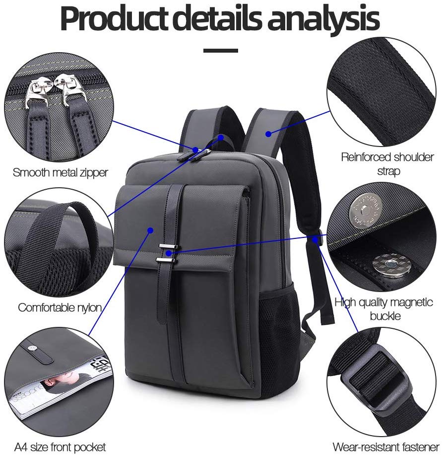 EUATEO Mochila para computadora de la Universidad 2019 de 16 Pulgadas, Trabajo, Estudio, Viaje, Exterior, Mochila Impermeable para Hombres y Mujeres (Gray)