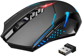 VicTsing Ratón Inalámbrico para Juegos con Exclusivo Clic Silencioso, Respiración Iluminada, 6 botones Programables, 2400 DPI, Puños Ergonómicos, 7 Botones- Negro