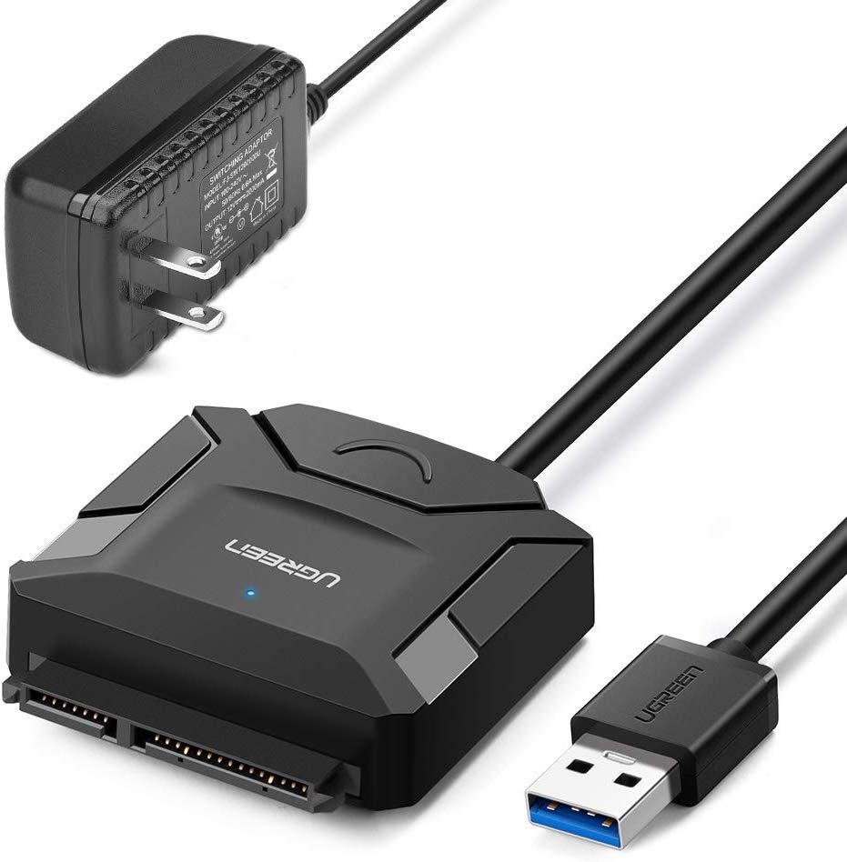 UGREEN USB 3.0 a SATA III Adaptador con UASP Integrado Compatible con Discos Duros HDD SSD de 2.5" y 3.5" con 12V Adaptador de Corriente Incluido (USB 3.0 a SATA con UASP)