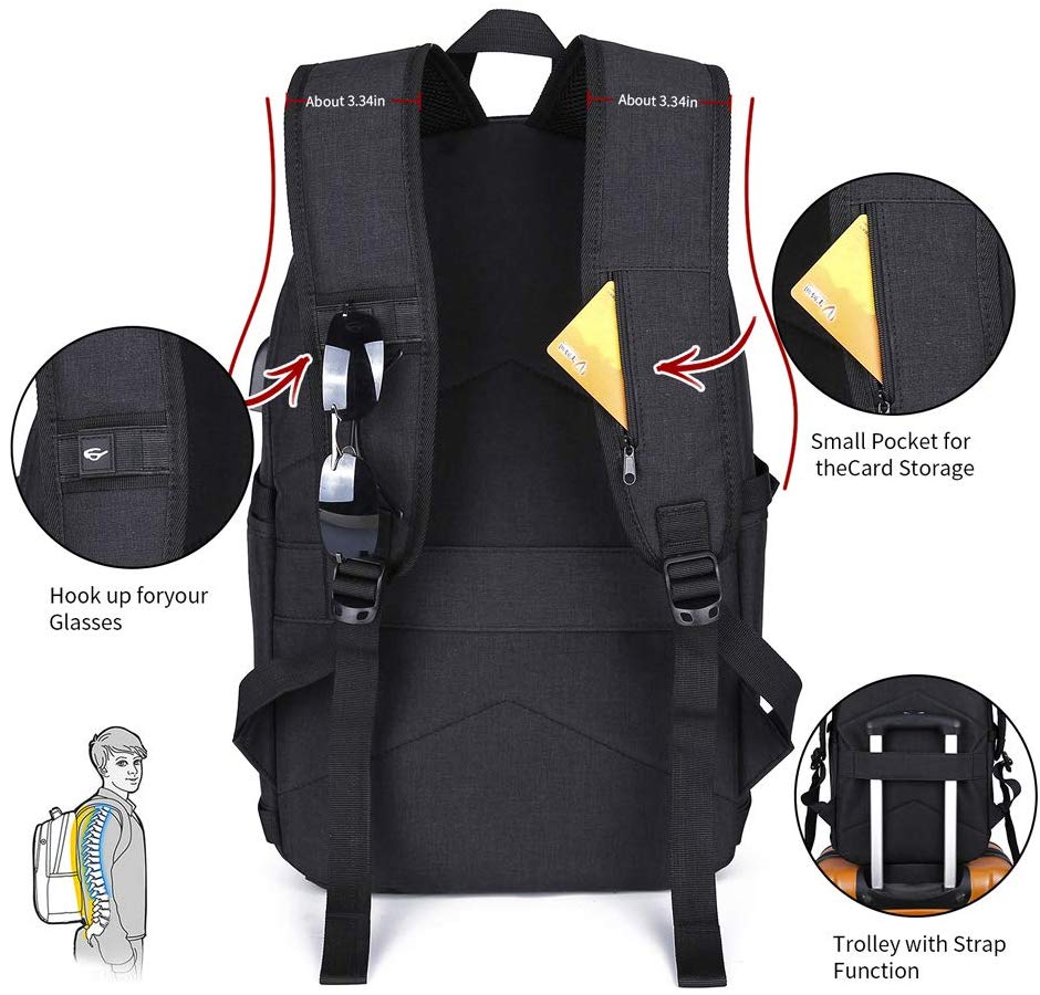 Mochila antirrobo,DOXUNGO Mochila para portátil Unisex con bloqueo con contraseña y puerto de carga USB Interfaz y puerto para audífonos,Mochila Daypack Impermeable hasta 15.6 pulgadas(Negro)