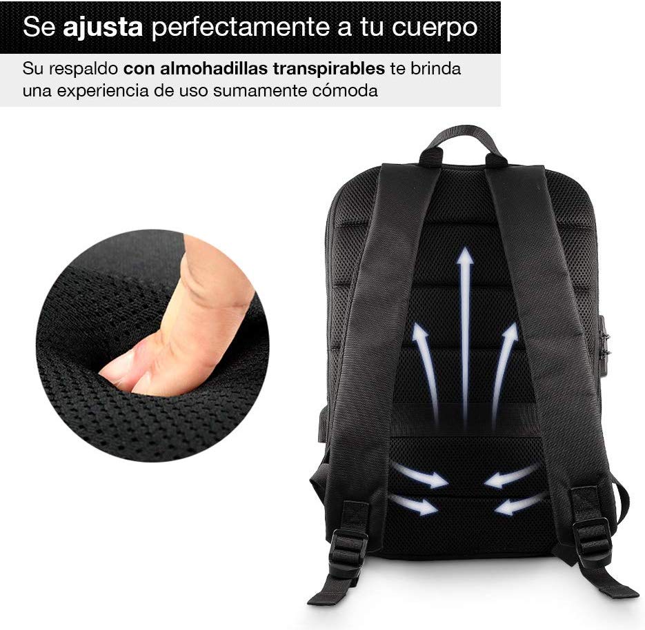 RedLemon Mochila Backpack Antirrobo De Lujo con Candado, Múltiples Compartimentos para Laptop de 15” y Tablet, Puerto USB Integrado, Impermeable, Diseño Moderno Elegante Minimalista, Ergonómica