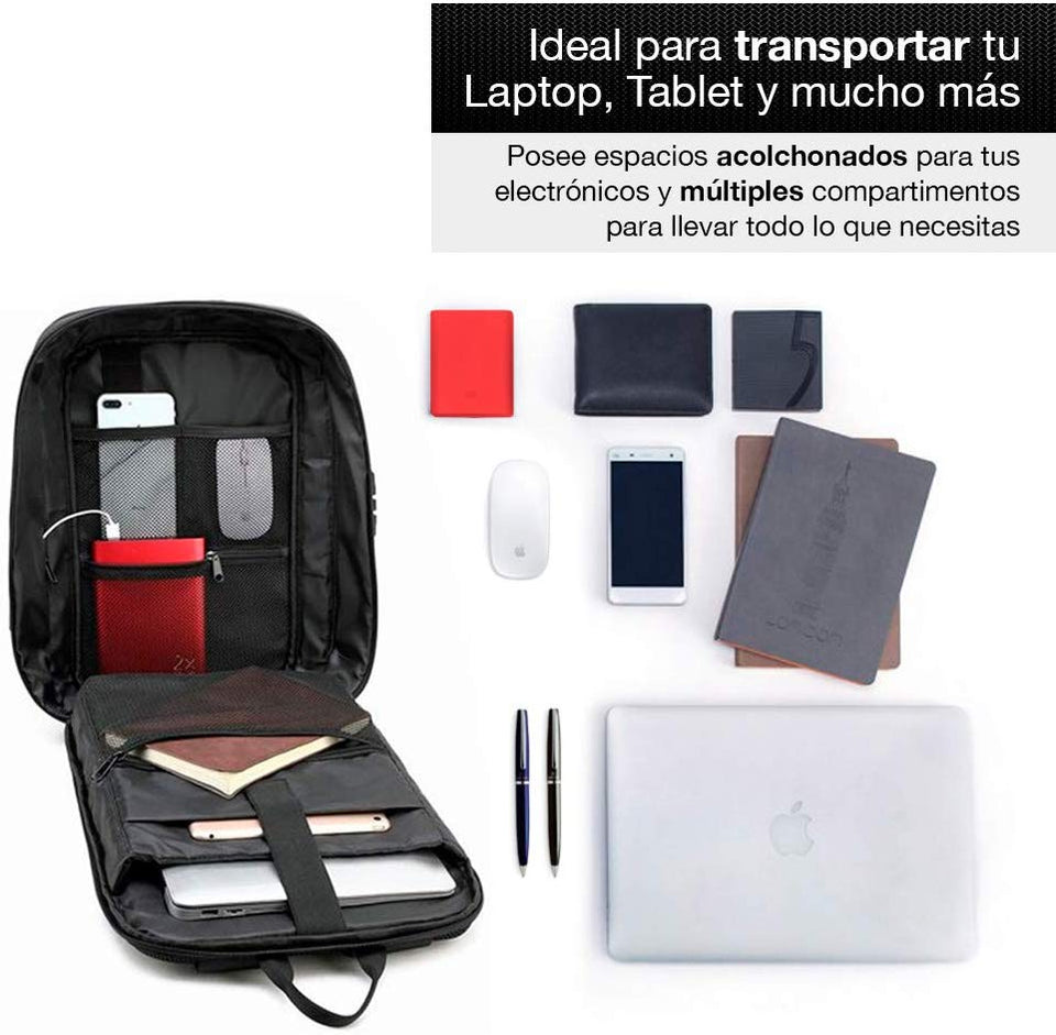 RedLemon Mochila Backpack Antirrobo De Lujo con Candado, Múltiples Compartimentos para Laptop de 15” y Tablet, Puerto USB Integrado, Impermeable, Diseño Moderno Elegante Minimalista, Ergonómica