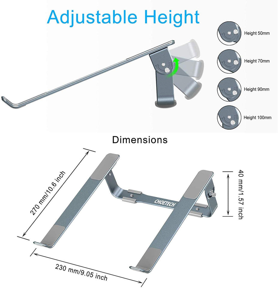 Soporte Ajustable para computadora portátil, CHOETECH Base para laptop Aluminio Desmontable Para MacBook Air, MacBook Pro,Chromebook,Samsung,Acer,HP,Dell y otro computadora portátil ordenador 9" y 17"