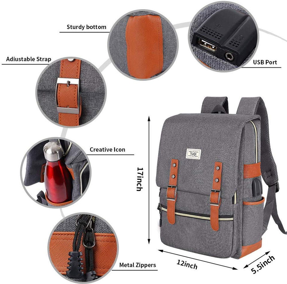 TUQI Mochila para Laptop Computadora Portátil para Empresas, Mochila de Viaje Casual Business College Mochila para Hombres, Mujeres, Trabajo, Macbook, Tableta (Gris)