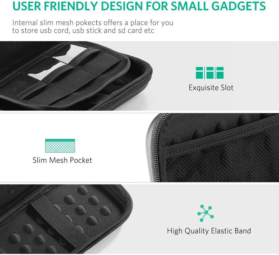 UGREEN Funda de Disco Duro Externo 2.5" Estuche EVA Neopreno con Cierre Cremallera y Bolsillos Compartimentos con Malla, Western Digital, Seagate, Toshiba HD, Cables, Tarjetas SD/TF, Memoria USB