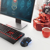 VicTsing Ratón Inalámbrico para Juegos con Exclusivo Clic Silencioso, Respiración Iluminada, 6 botones Programables, 2400 DPI, Puños Ergonómicos, 7 Botones- Negro