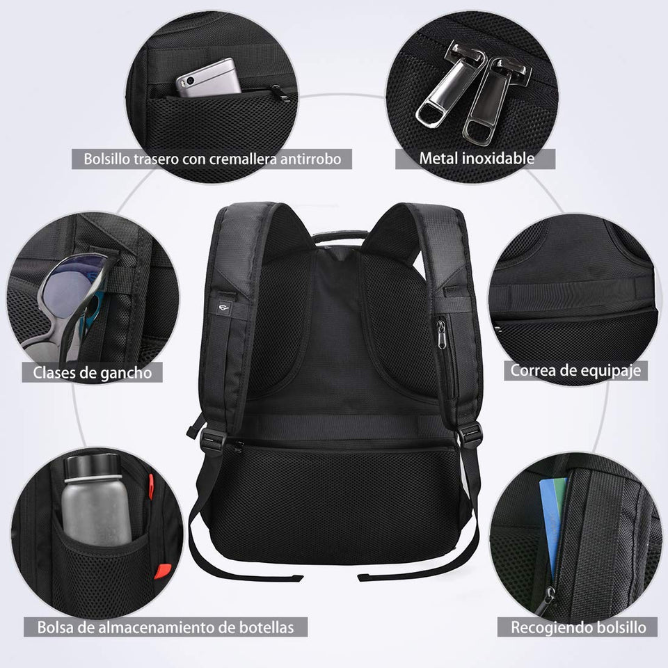 Mochila para Portatil Mochila Laptop Impermeable Mochila al Aire Libre Mochila Antirrobo Mochila de Estudiante Universitario de Viaje con Puerto de Carga USB 17 Pulgadas Hombres Mujer Negro