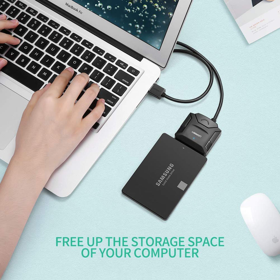 UGREEN USB 3.0 a SATA III Adaptador con UASP Integrado Compatible con Discos Duros HDD SSD de 2.5" y 3.5" con 12V Adaptador de Corriente Incluido (USB 3.0 a SATA con UASP)