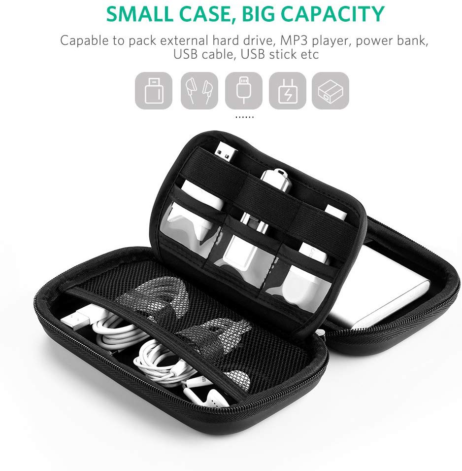 UGREEN Funda de Disco Duro Externo 2.5" Estuche EVA Neopreno con Cierre Cremallera y Bolsillos Compartimentos con Malla, Western Digital, Seagate, Toshiba HD, Cables, Tarjetas SD/TF, Memoria USB