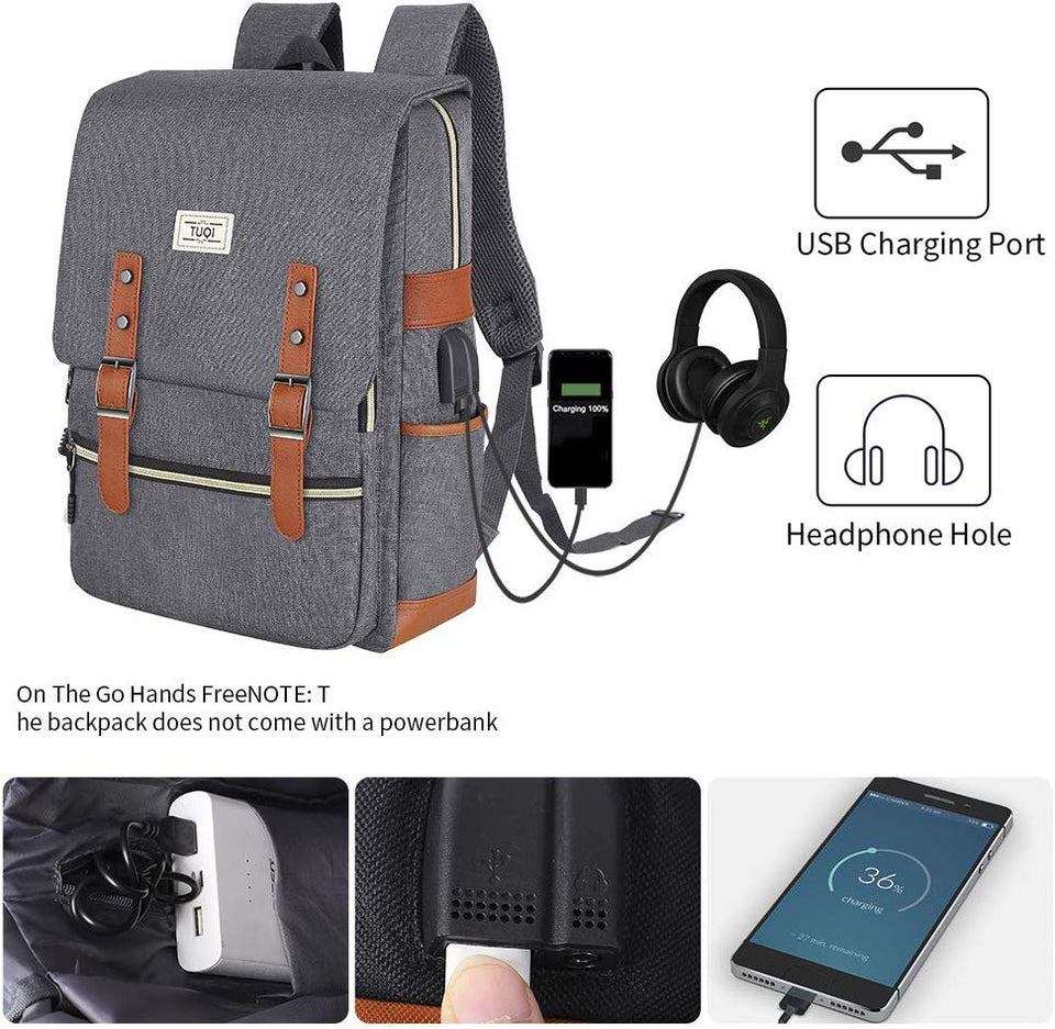 TUQI Mochila para Laptop Computadora Portátil para Empresas, Mochila de Viaje Casual Business College Mochila para Hombres, Mujeres, Trabajo, Macbook, Tableta (Gris)