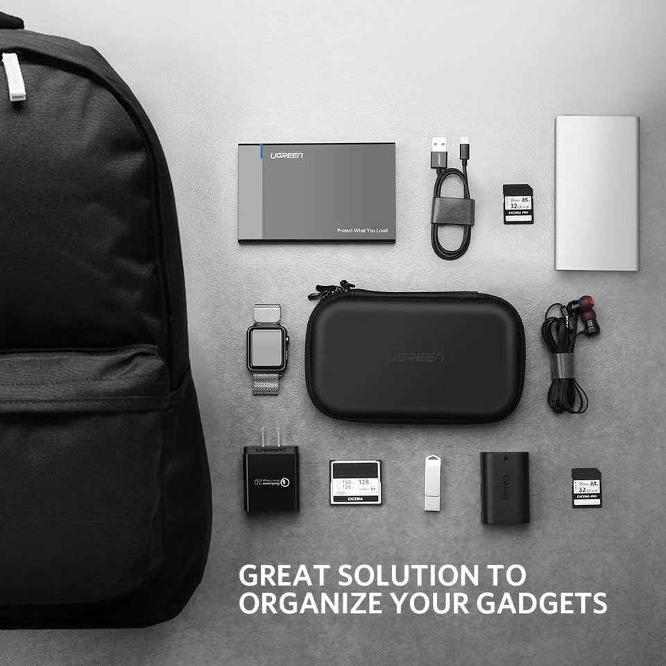UGREEN Funda de Disco Duro Externo 2.5" Estuche EVA Neopreno con Cierre Cremallera y Bolsillos Compartimentos con Malla, Western Digital, Seagate, Toshiba HD, Cables, Tarjetas SD/TF, Memoria USB