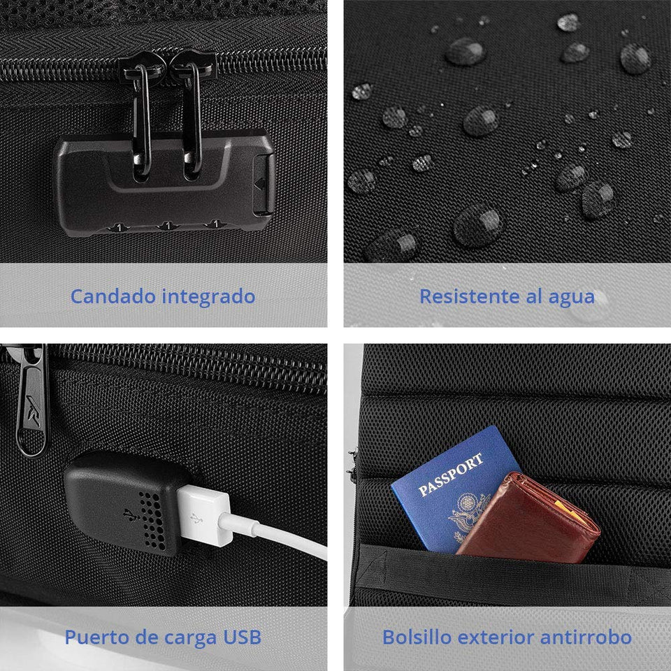 RedLemon Mochila Backpack Antirrobo De Lujo con Candado, Múltiples Compartimentos para Laptop de 15” y Tablet, Puerto USB Integrado, Impermeable, Diseño Moderno Elegante Minimalista, Ergonómica
