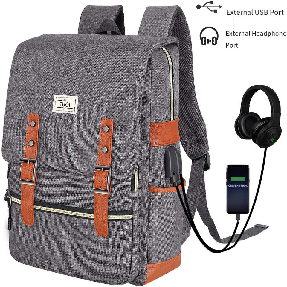 TUQI Mochila para Laptop Computadora Portátil para Empresas, Mochila de Viaje Casual Business College Mochila para Hombres, Mujeres, Trabajo, Macbook, Tableta (Gris)