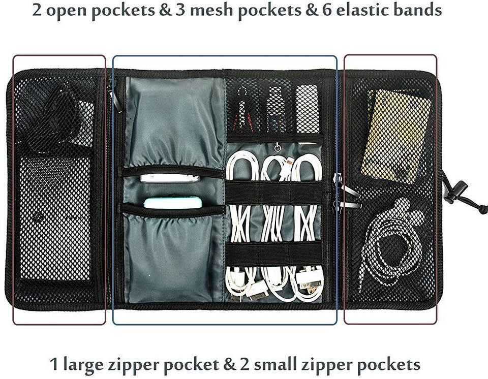 ProCase Organizador de Viaje Enrollable para Accesorios Electrónicos, Bolsa de Transporte de Artilugios, Bolso de Almacenamiento para Cargador/Cables USB/Tarjetas de Memoria SD/Auriculares/Disco Duro -Gris