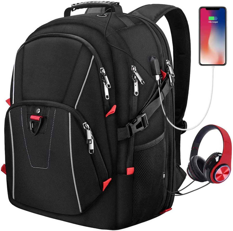 Mochila para Portatil Mochila Laptop Impermeable Mochila al Aire Libre Mochila Antirrobo Mochila de Estudiante Universitario de Viaje con Puerto de Carga USB 17 Pulgadas Hombres Mujer Negro