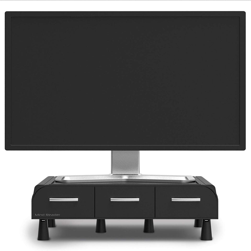 Mind Reader 'Perch' Organizador de escritorio y soporte para monitor, computadora, laptop, IMac, Negro