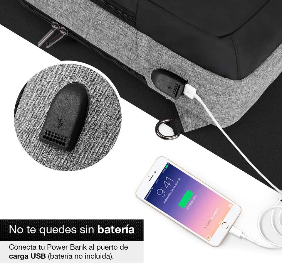 Redlemon Mini Mochila Antirrobo Impermeable con Puerto USB para Power Bank, Espacio para Notebook o Tablet, Múltiples Compartimentos,Casual, Ligera, Cómoda, Multifuncional