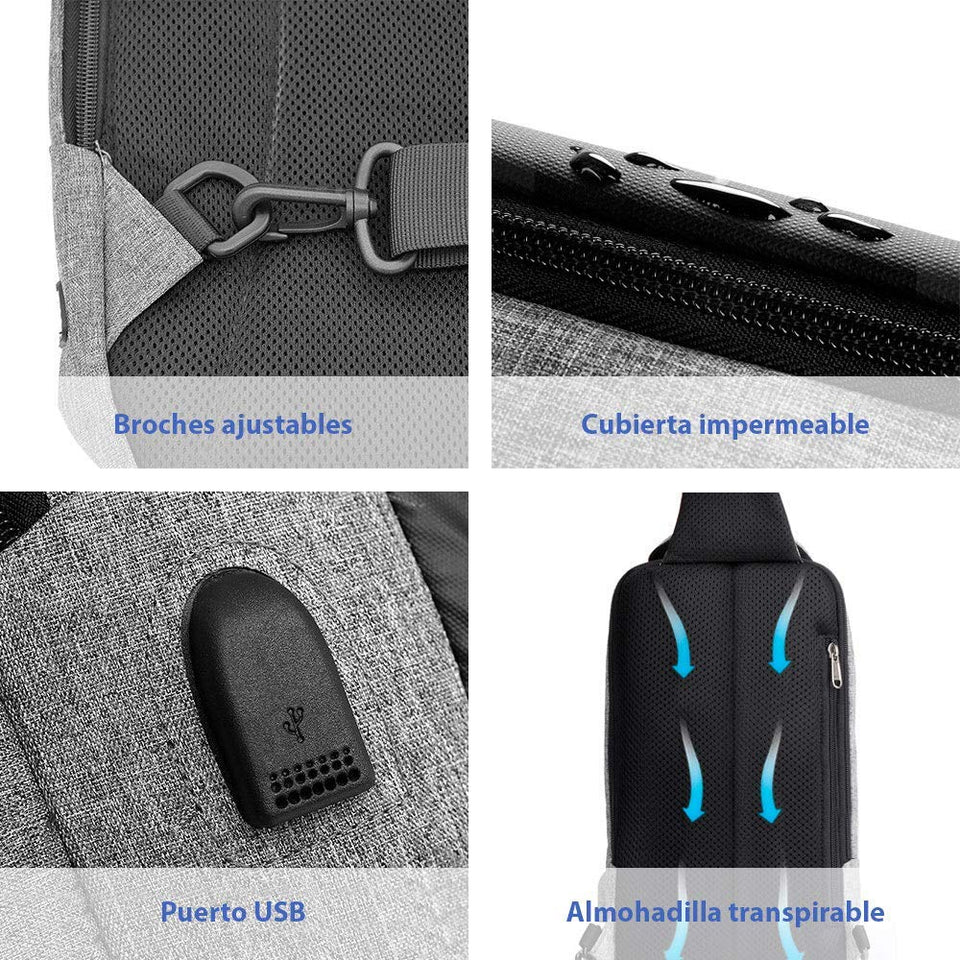 Redlemon Mini Mochila Antirrobo Impermeable con Puerto USB para Power Bank, Espacio para Notebook o Tablet, Múltiples Compartimentos,Casual, Ligera, Cómoda, Multifuncional