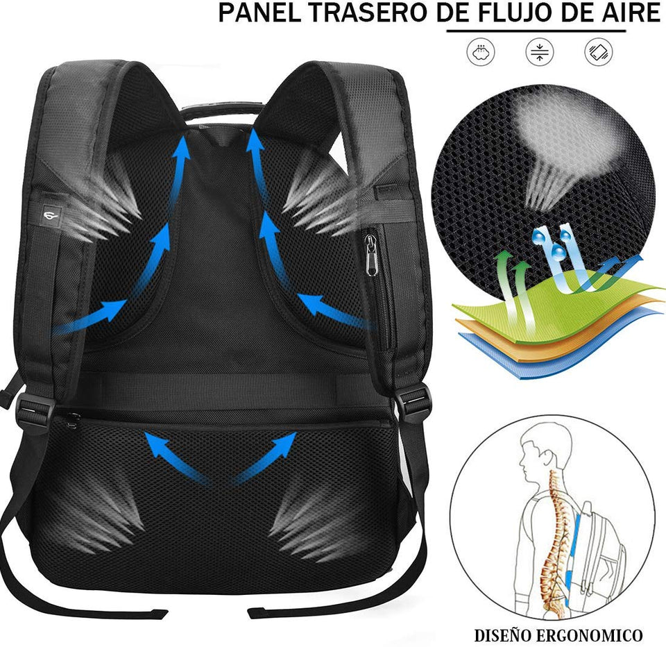 Mochila para Portatil Mochila Laptop Impermeable Mochila al Aire Libre Mochila Antirrobo Mochila de Estudiante Universitario de Viaje con Puerto de Carga USB 17 Pulgadas Hombres Mujer Negro