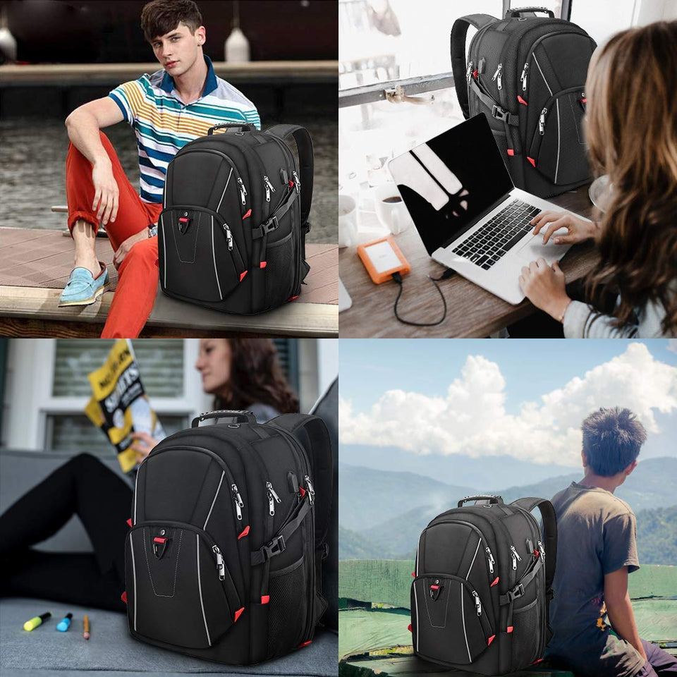 Mochila para Portatil Mochila Laptop Impermeable Mochila al Aire Libre Mochila Antirrobo Mochila de Estudiante Universitario de Viaje con Puerto de Carga USB 17 Pulgadas Hombres Mujer Negro
