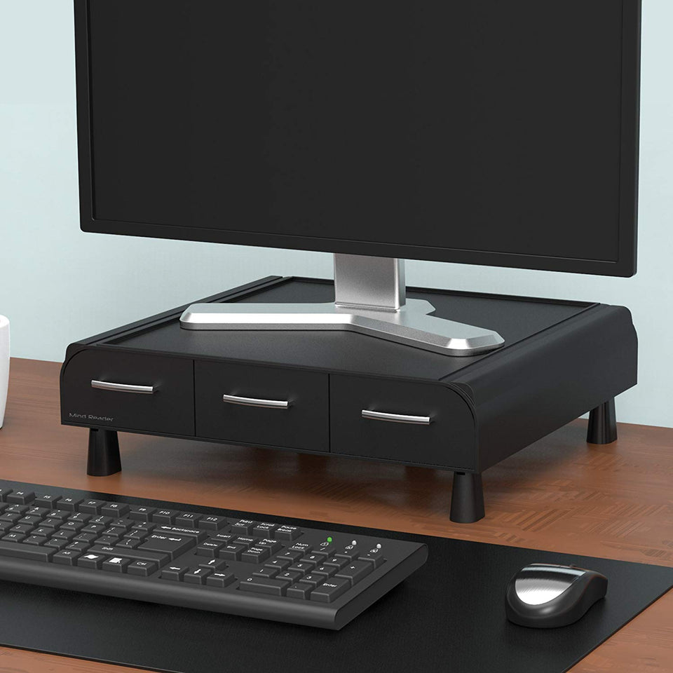 Mind Reader 'Perch' Organizador de escritorio y soporte para monitor, computadora, laptop, IMac, Negro