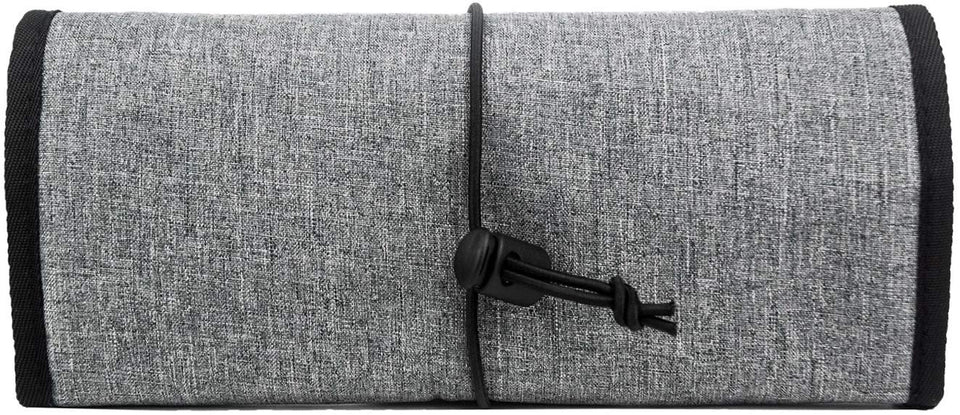 ProCase Organizador de Viaje Enrollable para Accesorios Electrónicos, Bolsa de Transporte de Artilugios, Bolso de Almacenamiento para Cargador/Cables USB/Tarjetas de Memoria SD/Auriculares/Disco Duro -Gris
