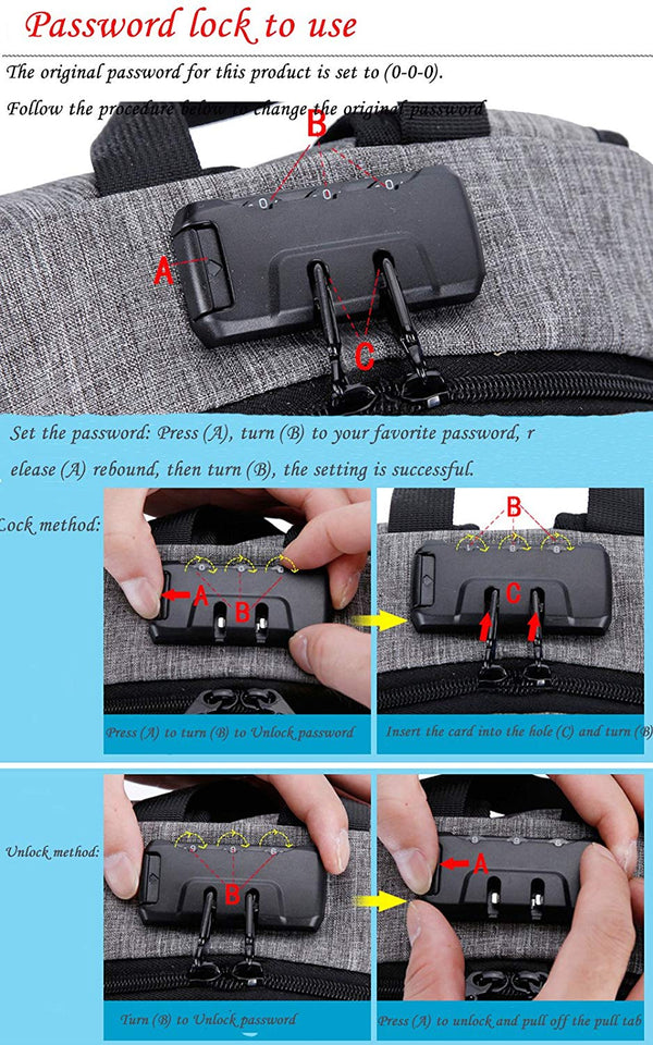 Mochila antirrobo,DOXUNGO Mochila para portátil Unisex con bloqueo con contraseña y puerto de carga USB Interfaz y puerto para audífonos,Mochila Daypack Impermeable hasta 15.6 pulgadas(Negro)