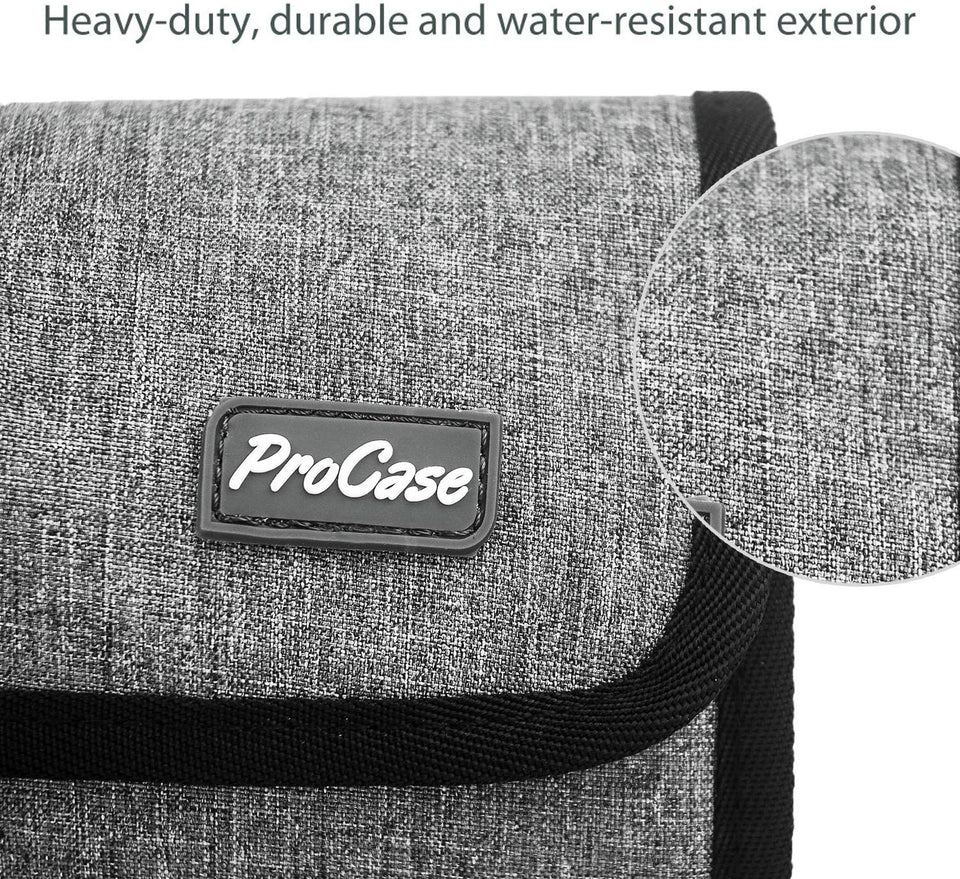 ProCase Organizador de Viaje Enrollable para Accesorios Electrónicos, Bolsa de Transporte de Artilugios, Bolso de Almacenamiento para Cargador/Cables USB/Tarjetas de Memoria SD/Auriculares/Disco Duro -Gris
